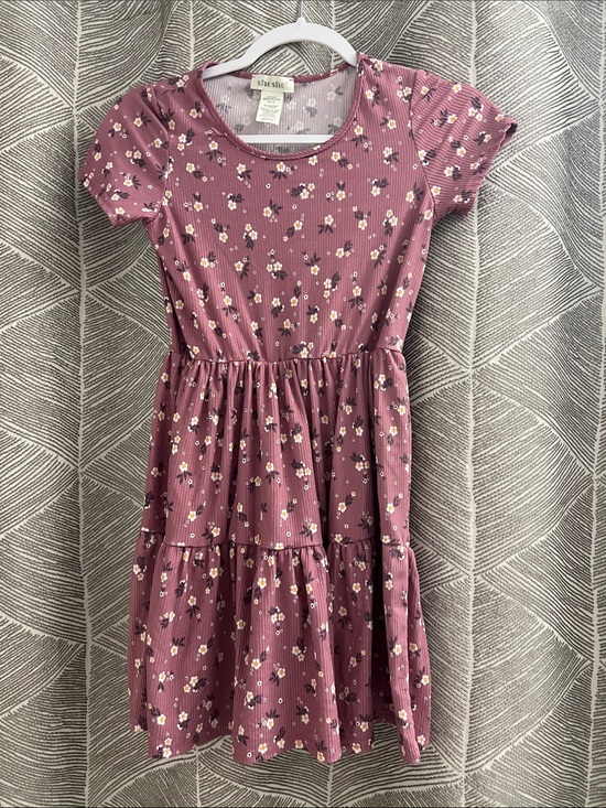 shosho Other - shosho Mauve Floral Short-Sleeve Tiered Dress